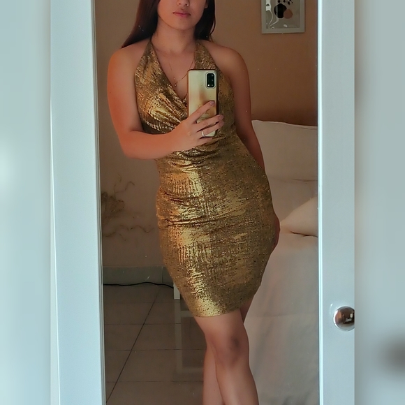 SHEIN Dresses & Skirts - Gold halter neck mini dress fixed price